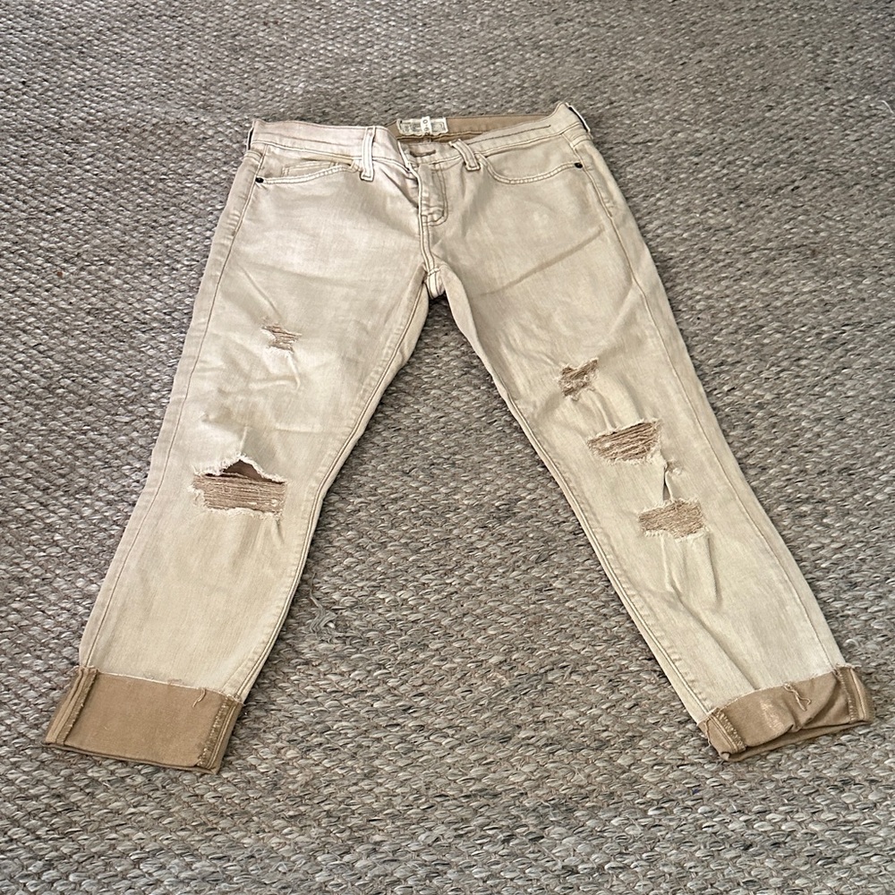 Current/Elliott Tan Distressed Boyfriend Jeans